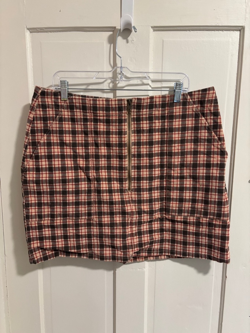 wild fable Pink and Brown Plaid Mini Skirt with Center Zip